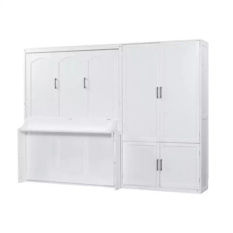 Gris/Blanco, Cama Murphy Plegable con Armario, Queen, 2 personas