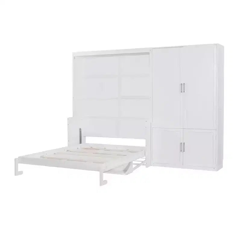 Gris/Blanco, Cama Murphy Plegable con Armario, Queen, 2 personas