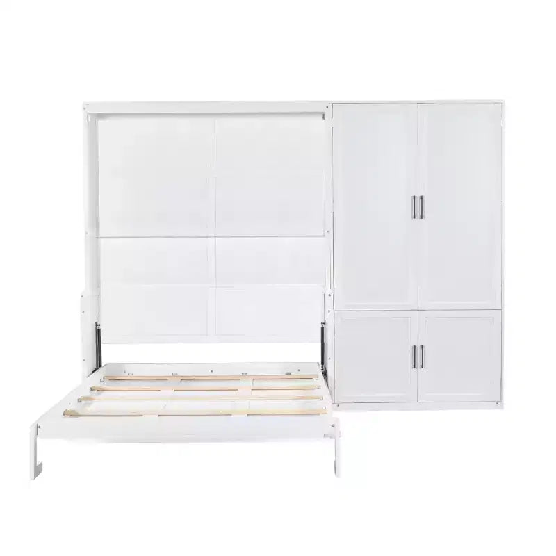 Gris/Blanco, Cama Murphy Plegable con Armario, Queen, 2 personas