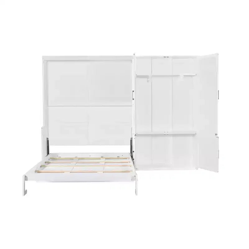 Gris/Blanco, Cama Murphy Plegable con Armario, Queen, 2 personas
