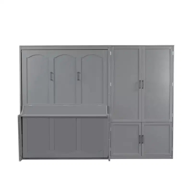 Gris/Blanco, Cama Murphy Plegable con Armario, Queen, 2 personas