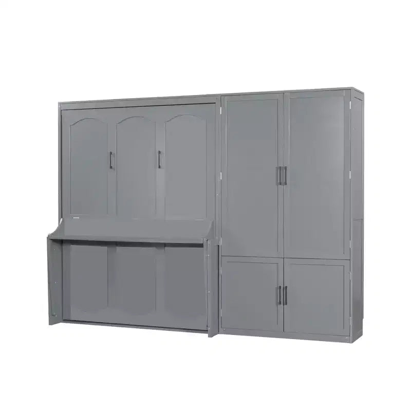 Gris/Blanco, Cama Murphy Plegable con Armario, Queen, 2 personas