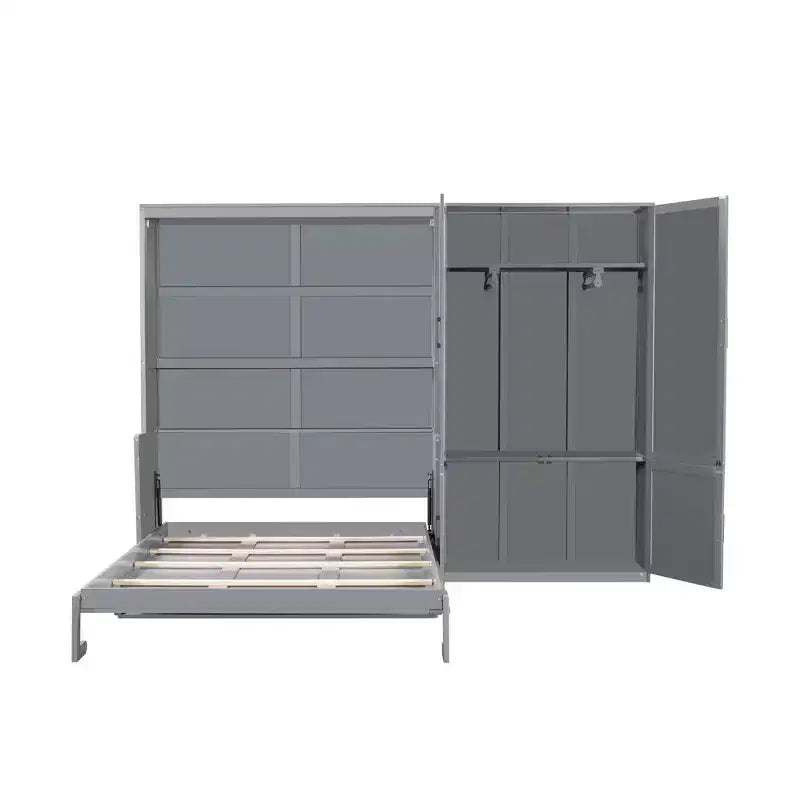 Gris/Blanco, Cama Murphy Plegable con Armario, Queen, 2 personas