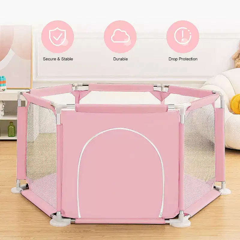 Corral de 6 paneles para bebé, azul/gris/rosa, 1 niño