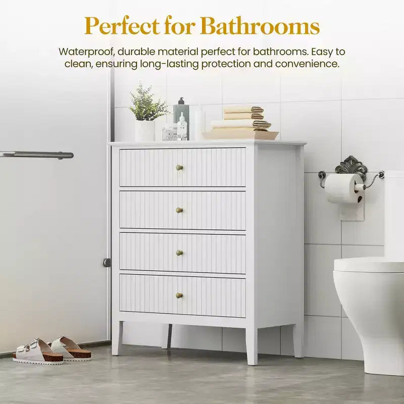 Cómoda blanca acanalada de 4 cajones – Gabinete de almacenamiento para 1 persona