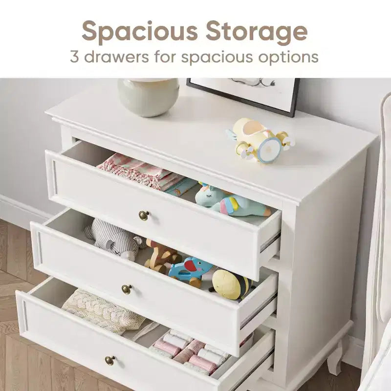 Cómoda de 3 cajones acanalada blanca - Almacenamiento moderno