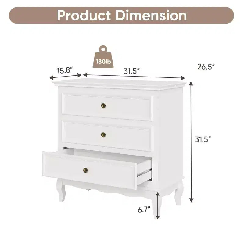 Cómoda de 3 cajones acanalada blanca - Almacenamiento moderno
