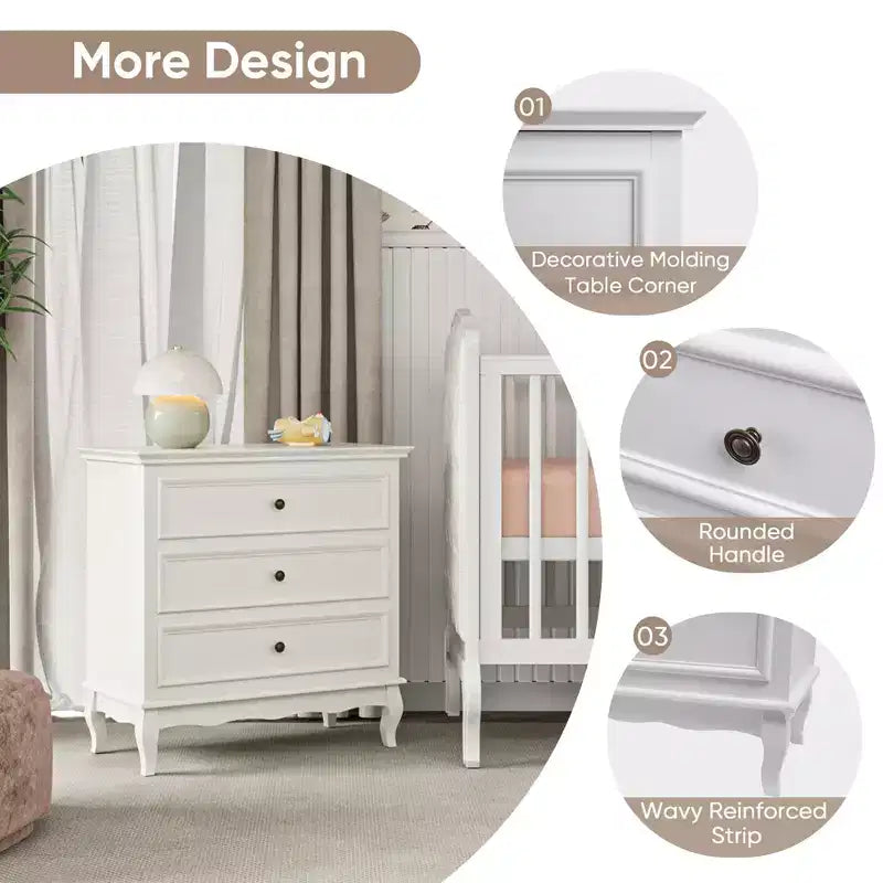 Cómoda de 3 cajones acanalada blanca - Almacenamiento moderno