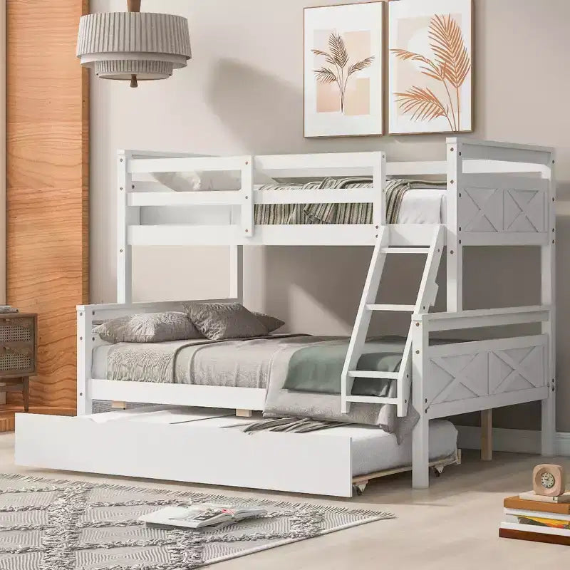 Litera doble sobre matrimonial gris con nido, para 3 personas