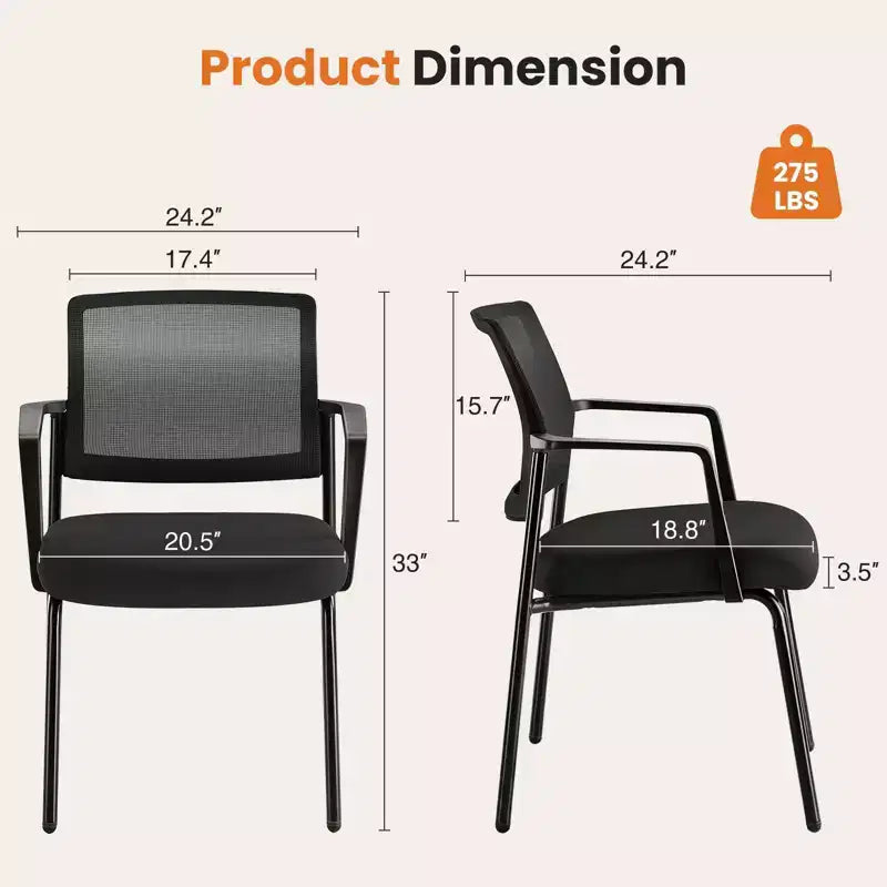 Silla apilable de una plaza con respaldo de malla negra y reposabrazos