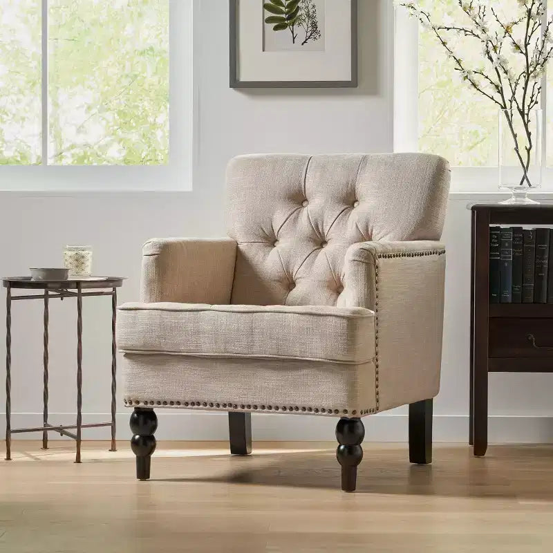 Sillón Club Acolchado de Piel Sintética Marrón Oscuro, con Tachuelas, 1 Plaza