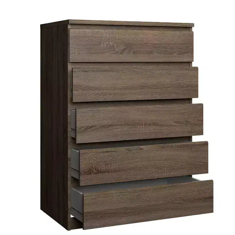 Cómoda vertical de 5 cajones color café, individual