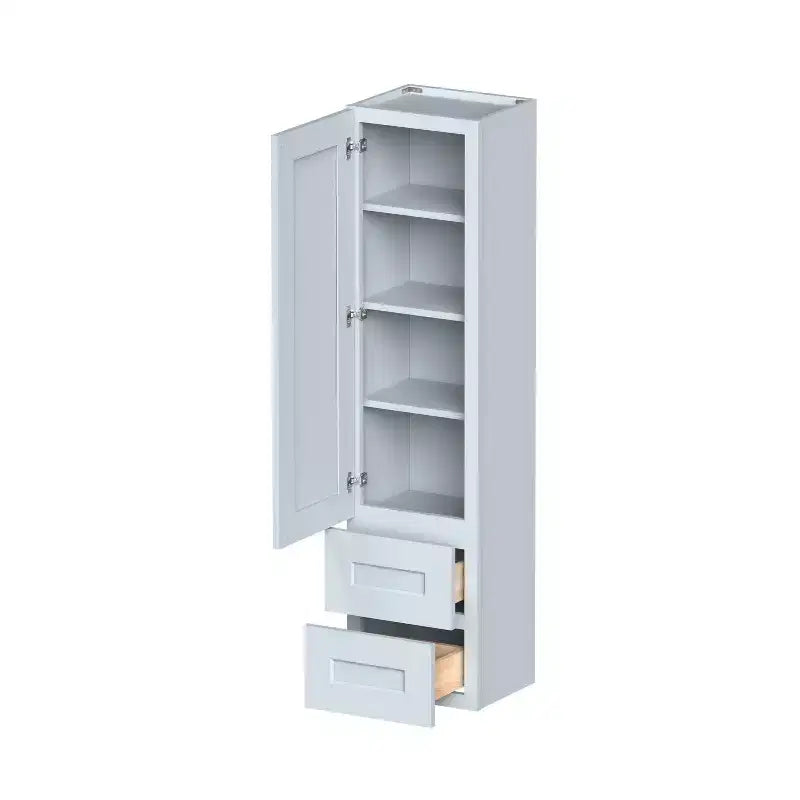 Mueble bajo de cocina estilo Shaker en gris paloma con puerta y cajones dobles, montaje para 1 persona