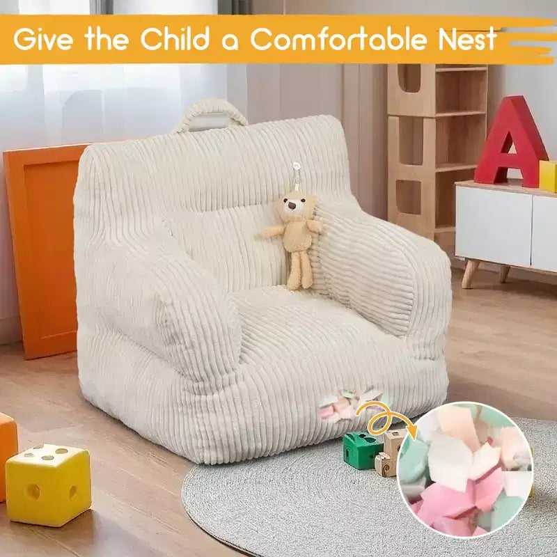 Puf Infantil de Terciopelo Gris Claro / Blanquecino, 1 Plaza