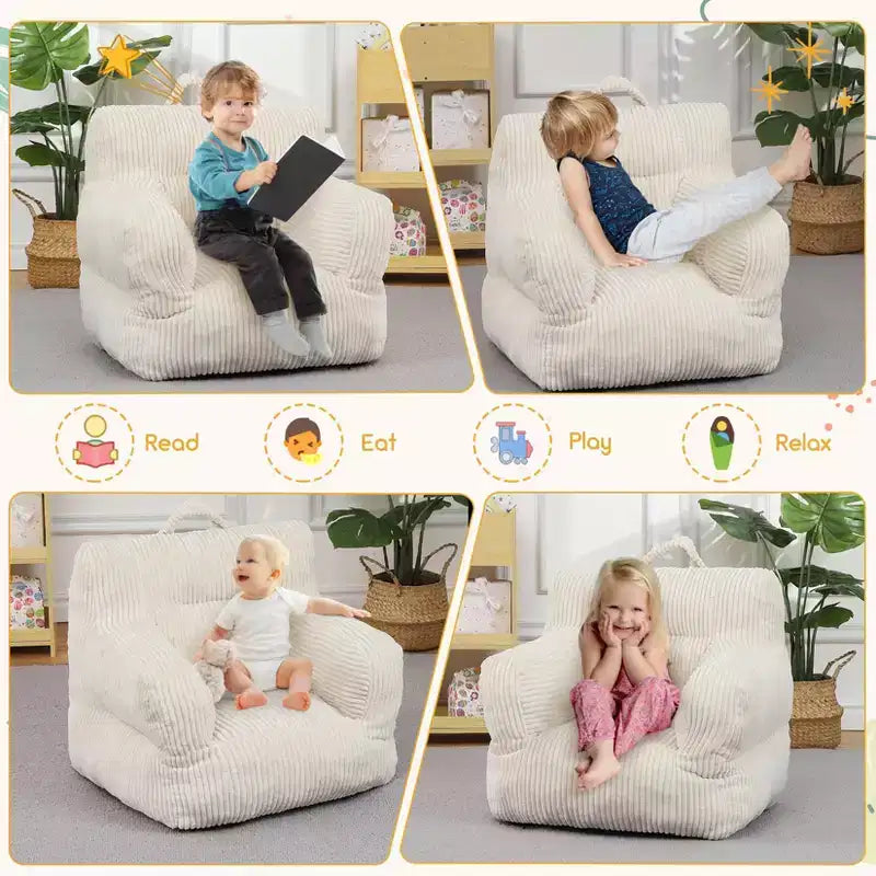 Puf Infantil de Terciopelo Gris Claro / Blanquecino, 1 Plaza