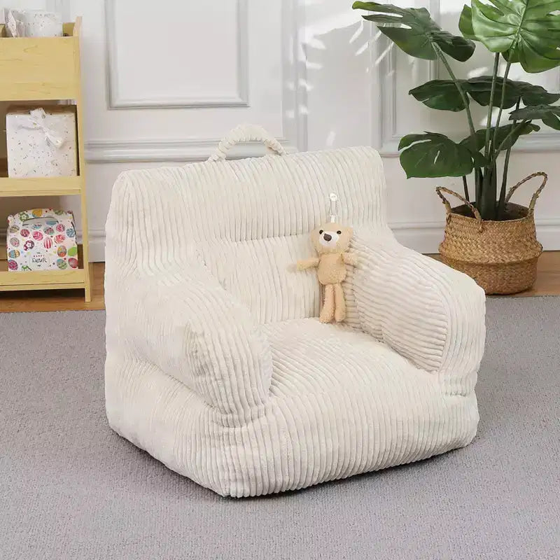 Puf Infantil de Terciopelo Gris Claro / Blanquecino, 1 Plaza