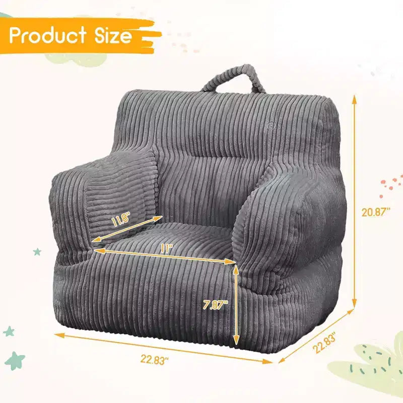Puf Infantil de Terciopelo Gris Claro / Blanquecino, 1 Plaza