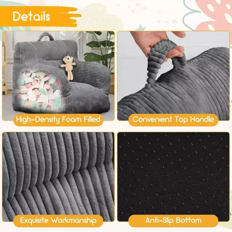 Puf Infantil de Terciopelo Gris Claro / Blanquecino, 1 Plaza