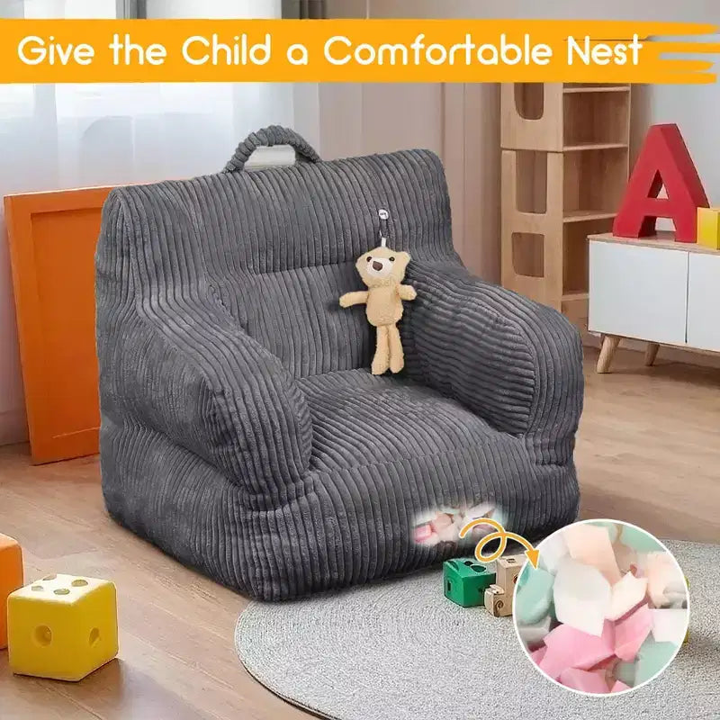 Puf Infantil de Terciopelo Gris Claro / Blanquecino, 1 Plaza