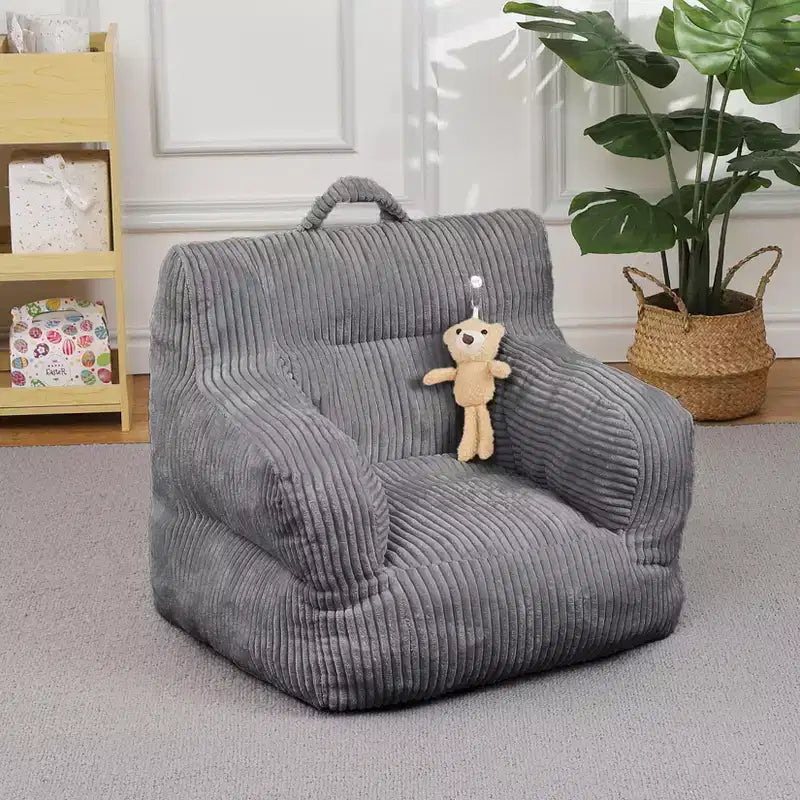 Puf Infantil de Terciopelo Gris Claro / Blanquecino, 1 Plaza