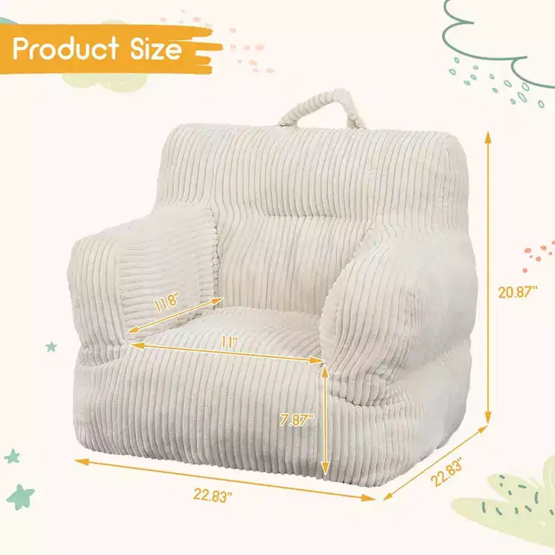 Puf Infantil de Terciopelo Gris Claro / Blanquecino, 1 Plaza