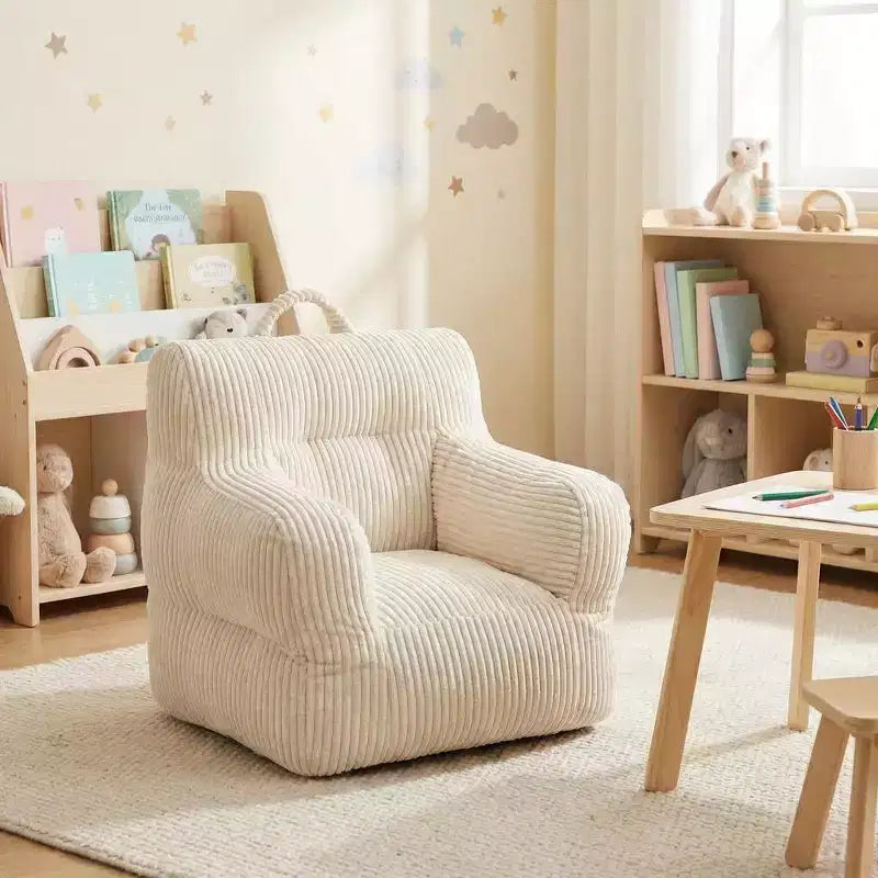 Puf Infantil de Terciopelo Gris Claro / Blanquecino, 1 Plaza