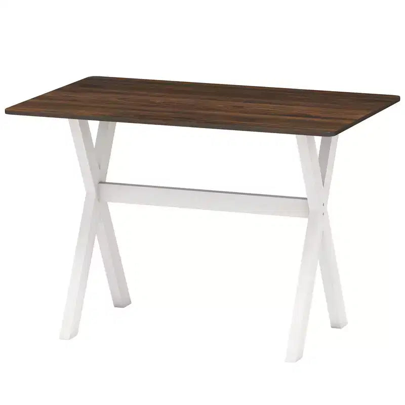 Mesa de comedor marrón y blanca, patas en X, 4 comensales