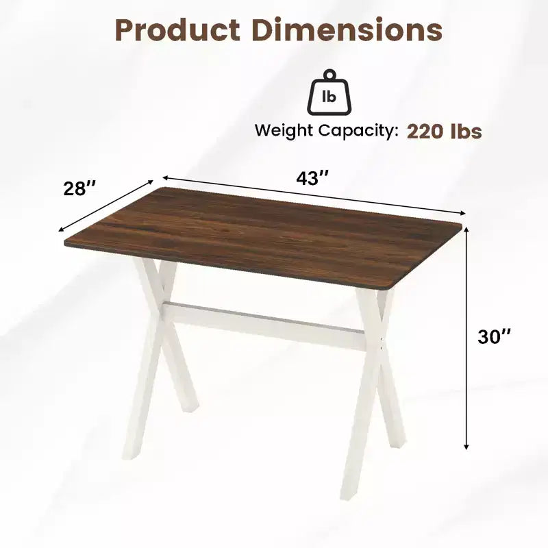 Mesa de comedor marrón y blanca, patas en X, 4 comensales