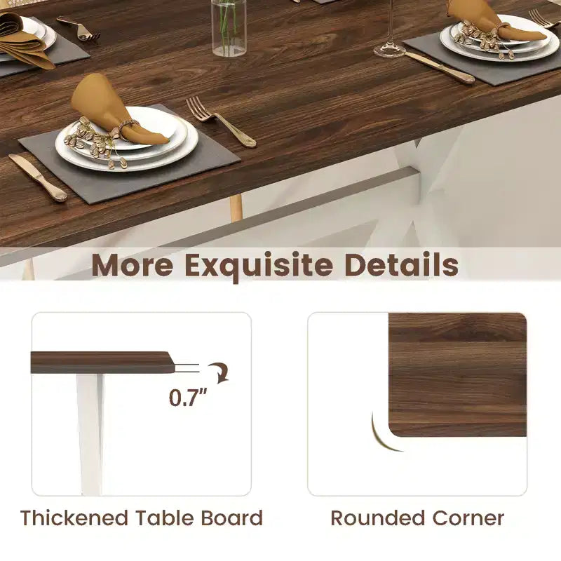 Mesa de comedor marrón y blanca, patas en X, 4 comensales