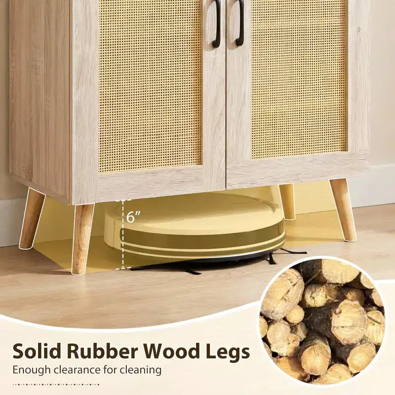 Zapatero de ratán natural/nogal, 5 niveles, 3 estantes extraíbles, 2 puertas, capacidad para 16 pares