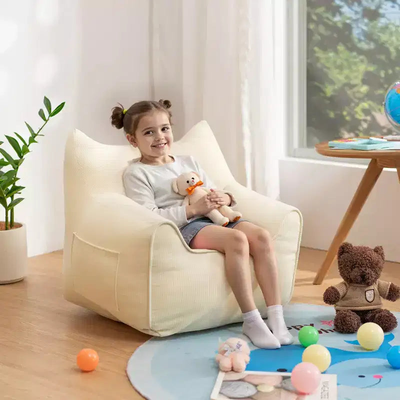 Hommpa Kids Cat Ears Soft Corduroy Fabric Bean Bag Chair with Memory Foam, Cozy Toddler Lounge Seat