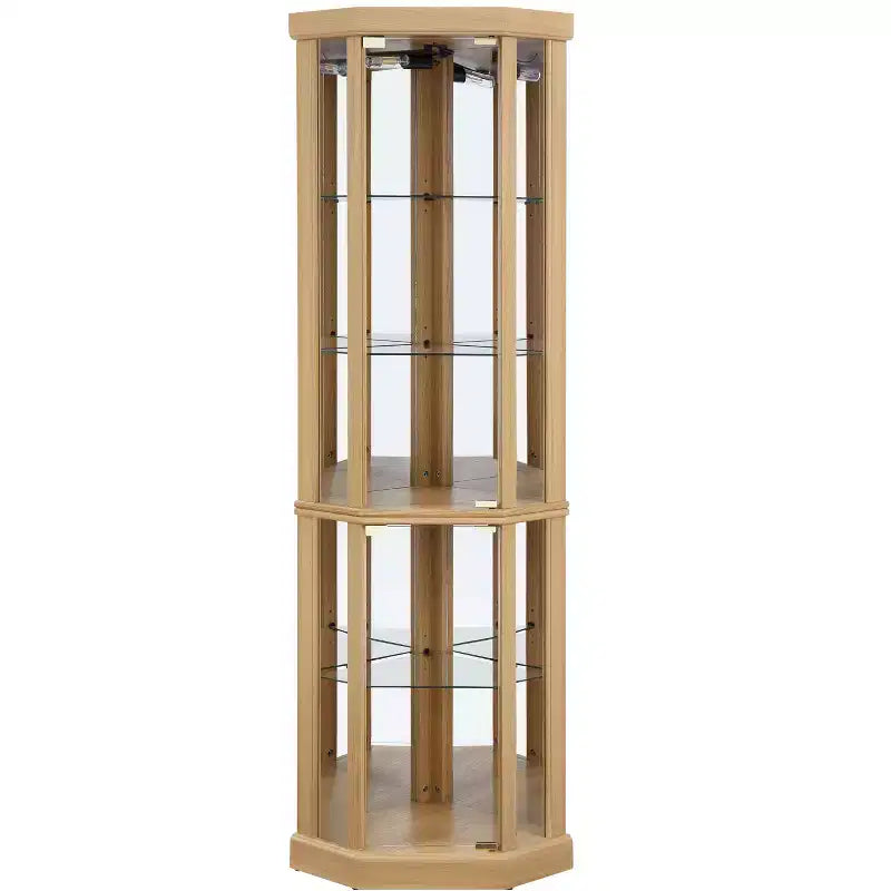 Vitrina esquinera de cristal marrón con iluminación, vitrina de 2 puertas, montaje para 1 persona