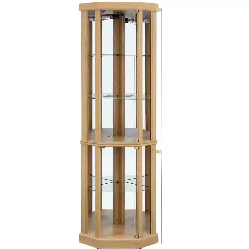 Vitrina esquinera de cristal marrón con iluminación, vitrina de 2 puertas, montaje para 1 persona