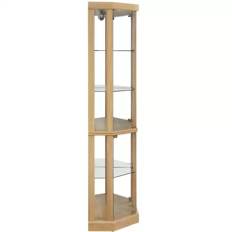 Vitrina esquinera de cristal marrón con iluminación, vitrina de 2 puertas, montaje para 1 persona