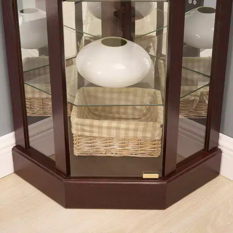 Vitrina esquinera de cristal blanca, estilo clásico, individual con luz