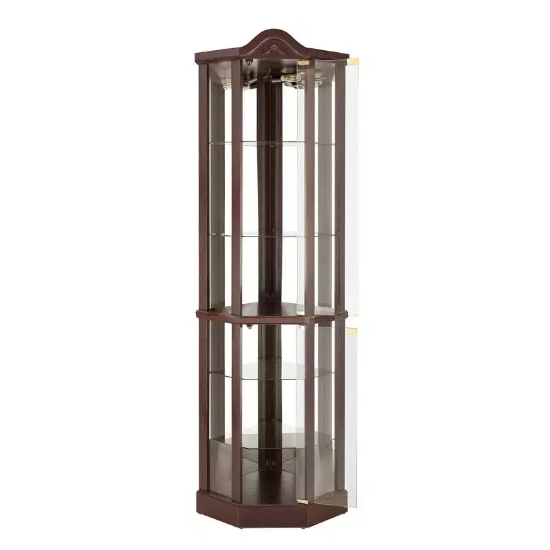 Vitrina esquinera de cristal blanca, estilo clásico, individual con luz