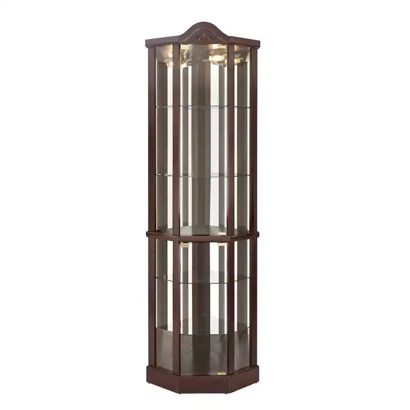 Vitrina esquinera de cristal blanca, estilo clásico, individual con luz