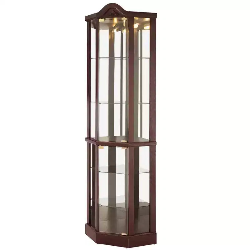 Vitrina esquinera de cristal blanca, estilo clásico, individual con luz