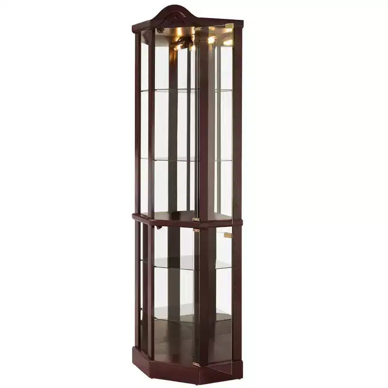 Vitrina esquinera de cristal blanca, estilo clásico, individual con luz