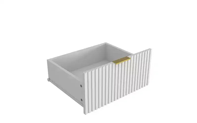 Cómoda blanca de 9 cajones con frente ondulado y tiradores dorados, 160 cm