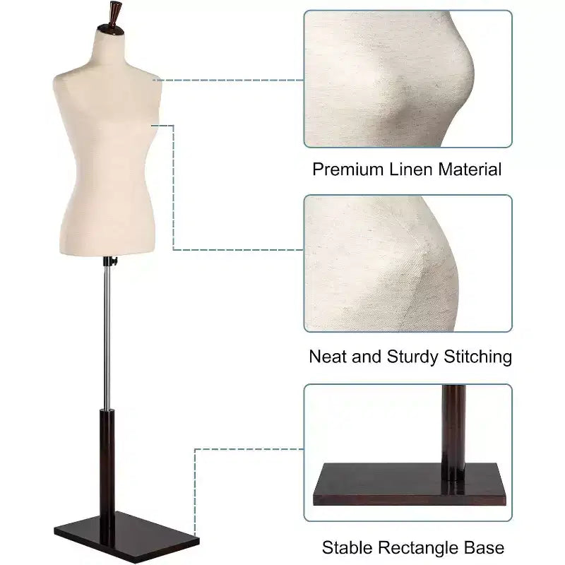 Maniquí ajustable blanco con trípode de madera, talla 2-4