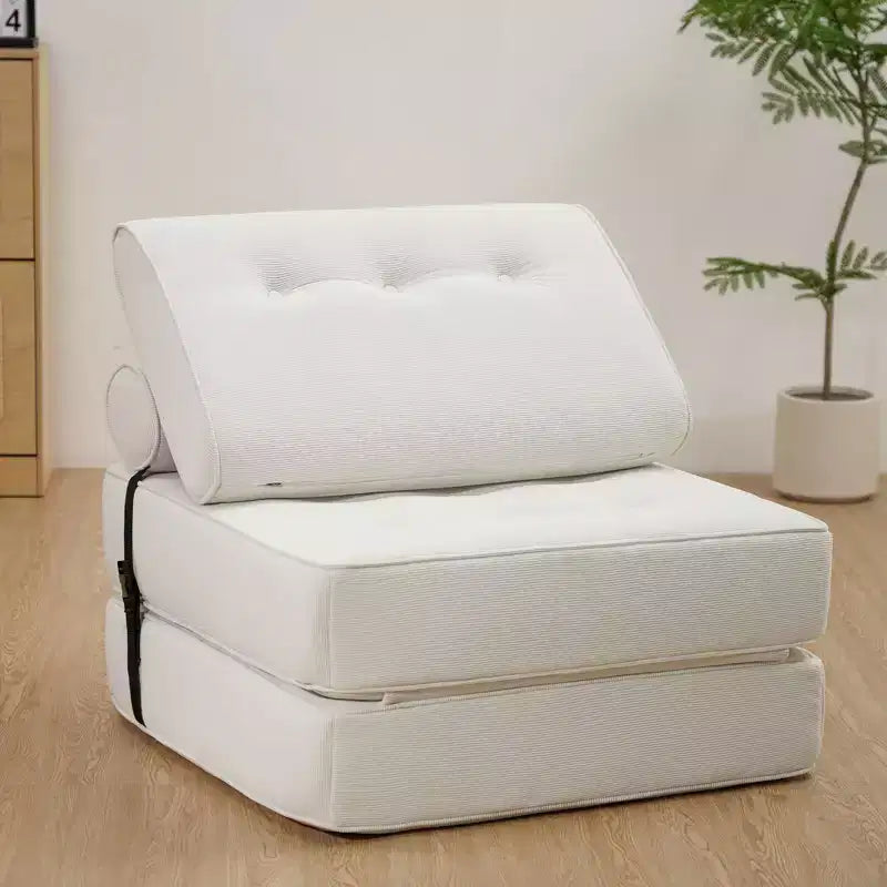 Sofá cama plegable beige / gris oscuro, sofá de suelo convertible 3 en 1 para 1 persona