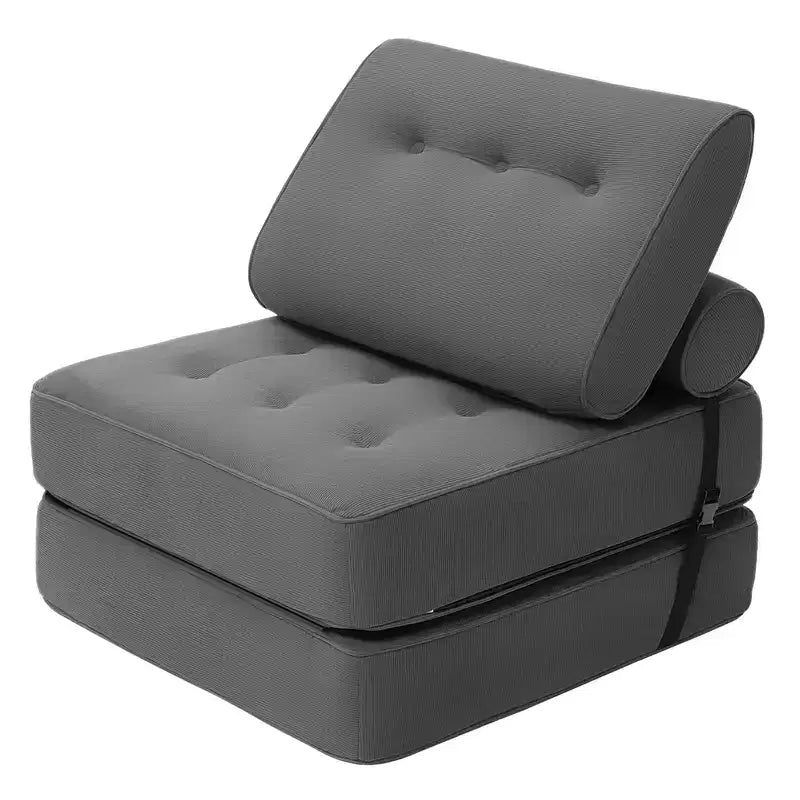 Sofá cama plegable beige / gris oscuro, sofá de suelo convertible 3 en 1 para 1 persona