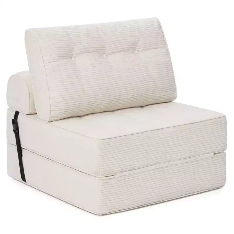 Sofá cama plegable beige / gris oscuro, sofá de suelo convertible 3 en 1 para 1 persona