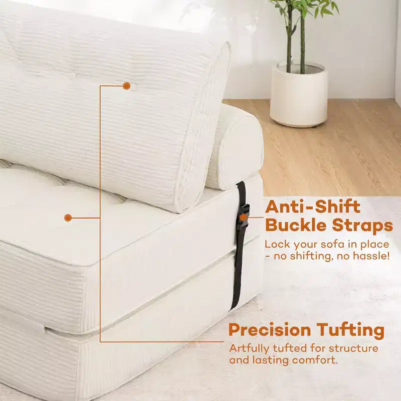 Sofá cama plegable beige / gris oscuro, sofá de suelo convertible 3 en 1 para 1 persona