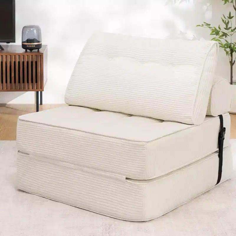 Sofá cama plegable beige / gris oscuro, sofá de suelo convertible 3 en 1 para 1 persona