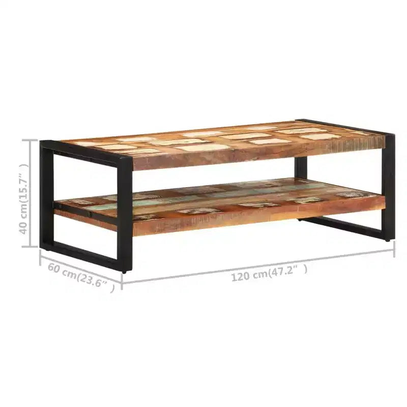 Mesa de centro de madera recuperada y hierro – Marrón oscuro / Marrón claro