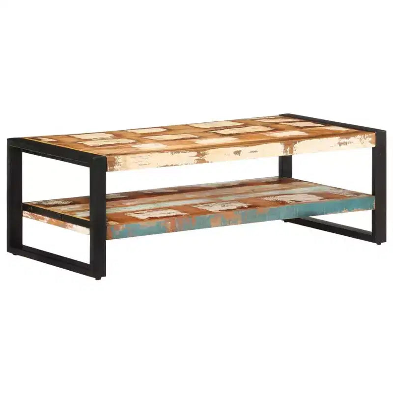 Mesa de centro de madera recuperada y hierro – Marrón oscuro / Marrón claro