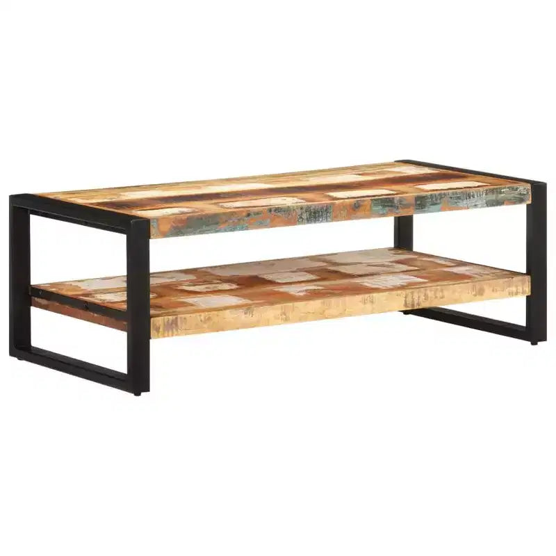 Mesa de centro de madera recuperada y hierro – Marrón oscuro / Marrón claro