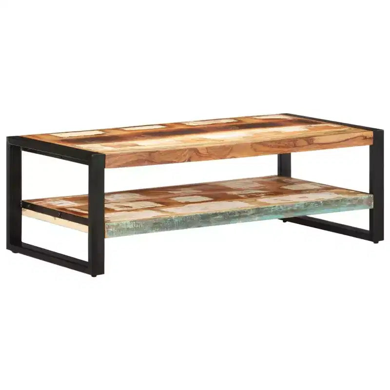 Mesa de centro de madera recuperada y hierro – Marrón oscuro / Marrón claro
